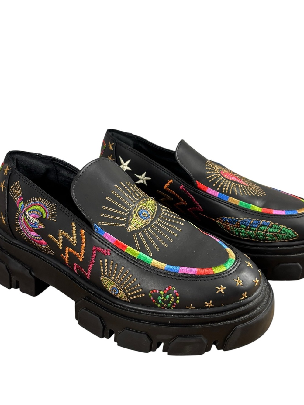Farm Rio Black Embroidered Slip-On platform lug sole Loafers size US 8.5 EU 39.5 - Picture 5 of 9